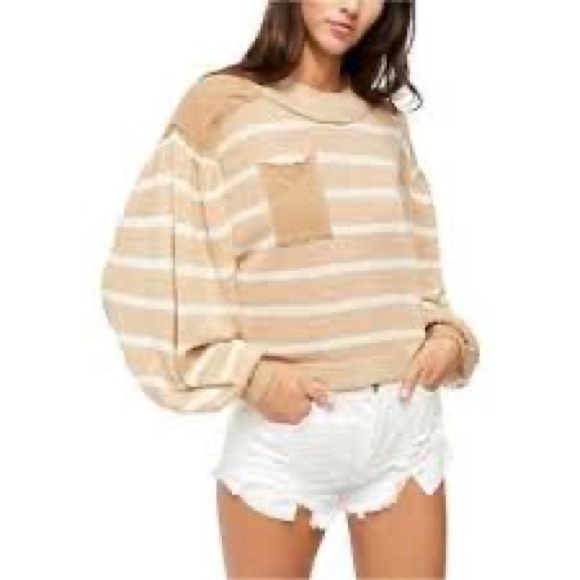FREE PEOPLE Sweaters - NEW FREE PEOPLE between the lines stripe sweater birch bark combo sand nautical
